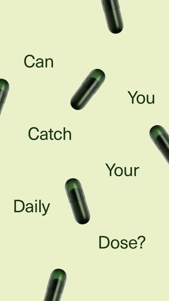 A 9:16 vertical social ad featuring a repeating pattern of dietary supplement capsules against a soft sage green background.
